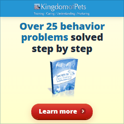 Over 25 behavior problems solved step by step. Shown with the Secrets to Dog Training eBook cover.
