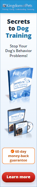 Secrets to Dog Training: Stop Your Dog's Behavior Problems! 60-day money-back guarantee. Shown with the eBook and video covers.