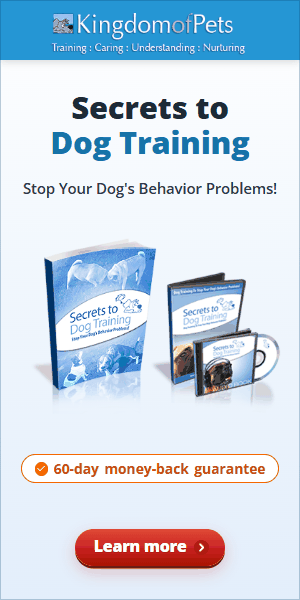 Secrets to Dog Training: Stop Your Dog's Behavior Problems! 60-day money-back guarantee. Shown with the eBook and video covers.