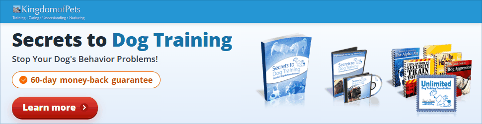 Secrets to Dog Training: Stop Your Dog's Behavior Problems! 60-day money-back guarantee. Shown with the eBook, video, audio book and bonus books.